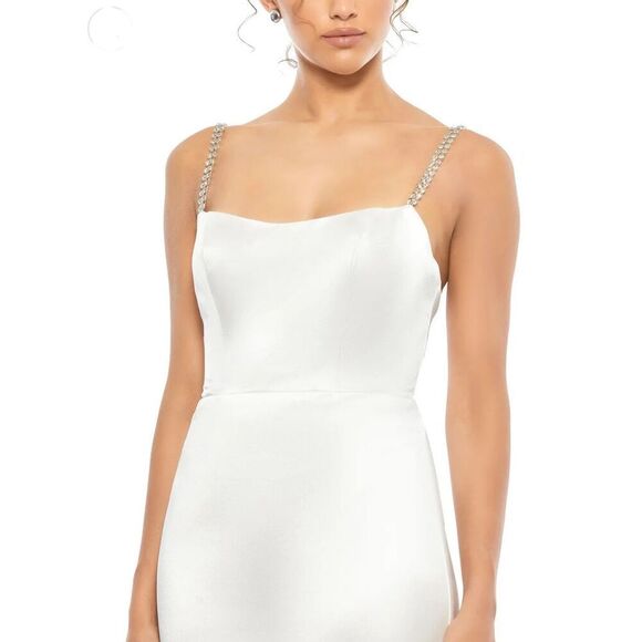 Mac Duggal NWT size 4 white Charmeuse Rhinestone Strap Trumpet Gown style 12428 - Picture 2 of 7